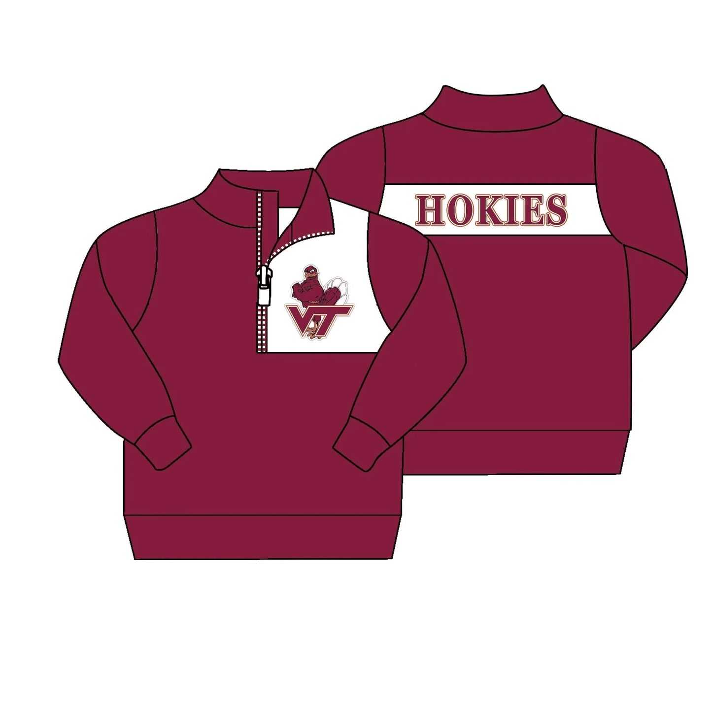 (Custom Design Preorder MOQ 5) Team's HOKIES Print Boys Zipper Pullover Tee Shirts Top