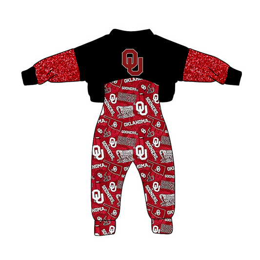 (Custom Design Preorder MOQ 5) Team's OKLAHOMA Print Jumpsuits Girls Fall Clothes Set