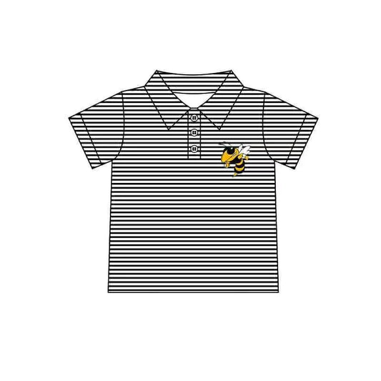(Custom Design Preorder MOQ 5 Each Item)Team's Bee Black Stripes Print Polo Top Mom and Me Matching Clothes