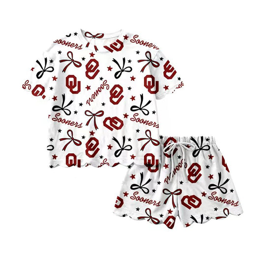 (Custom Design Preorder MOQ 5) Teams Sooners Bows Print Girls Summer Clothes Set