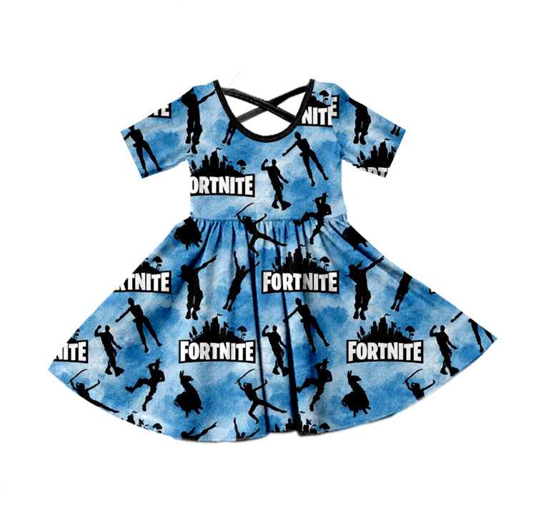 (Custom Design MOQ 5) Game Design Girls Knee Length Dress