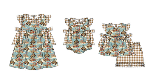 11.20(Custom Design Preorder MOQ 5 Each Design) Rodeo Flowers Print Girls Summer Western Matching Clothes Sisters Wear