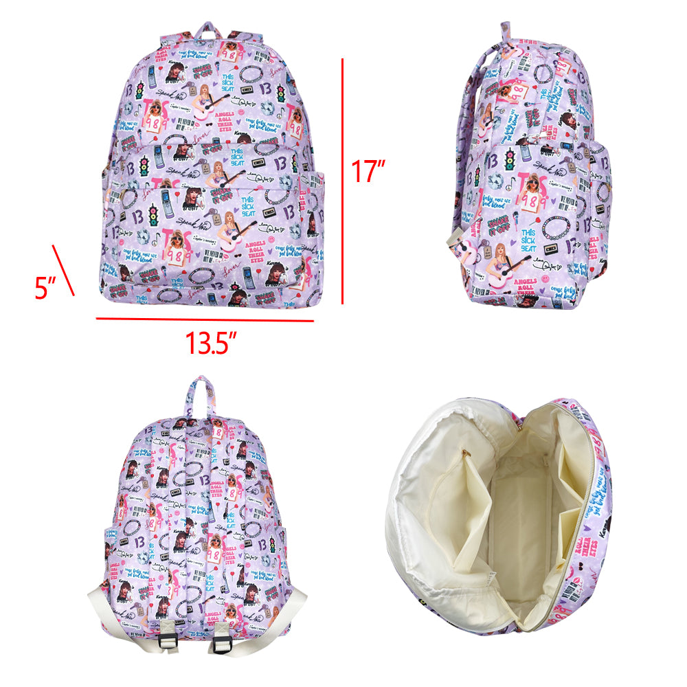 BA0238 Purple Singer Swiftie Print Backpack Girls Bags