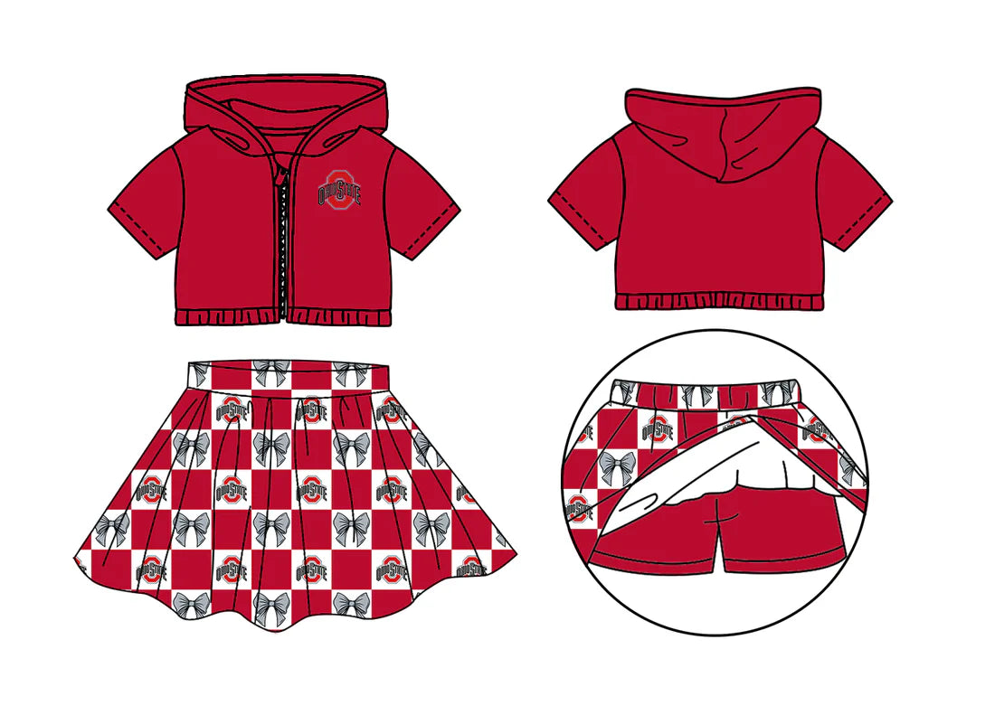 (Custom Design Preorder MOQ 5 Each Color) Team's OHIO STATE Bows Plaid Print Girls Summer Clothes Sisters Matching Wear