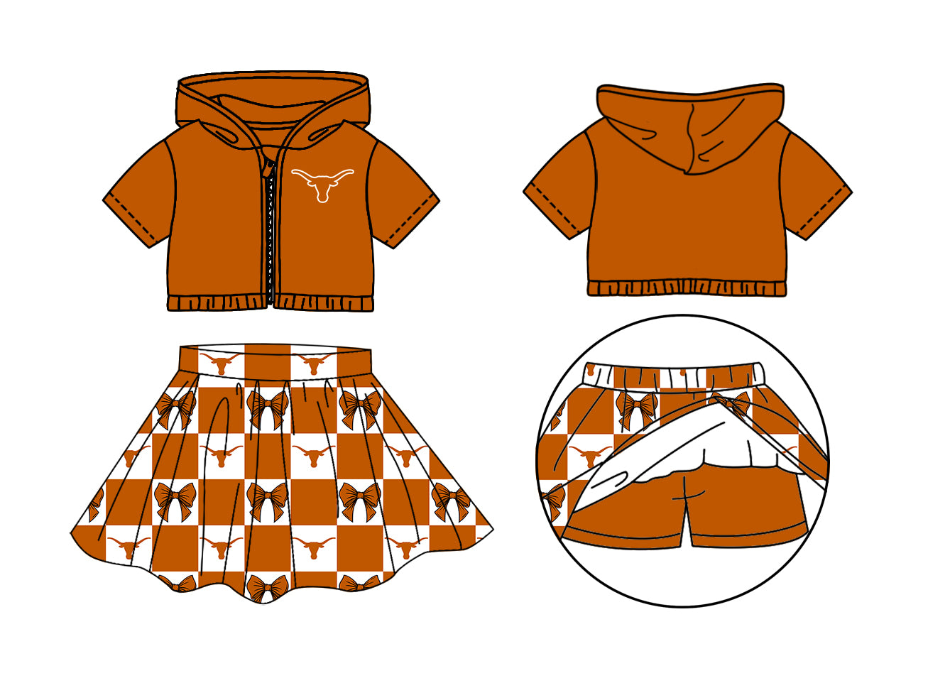 (Custom Design Preorder MOQ 5 Each Color) Team's Texas Longhorns Bows Plaid Print Girls Summer Clothes Sisters Matching Wear