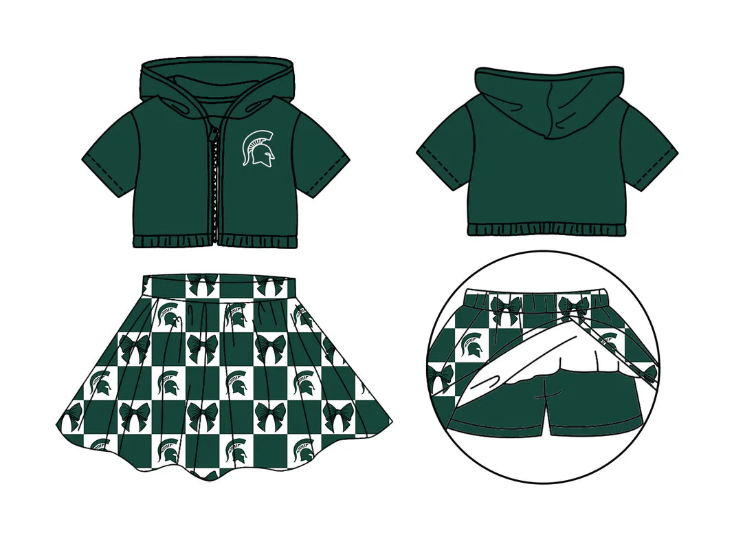 (Custom Design Preorder MOQ 5 Each Color) Team's Spartans Bows Plaid Print Girls Summer Clothes Sisters Matching Wear