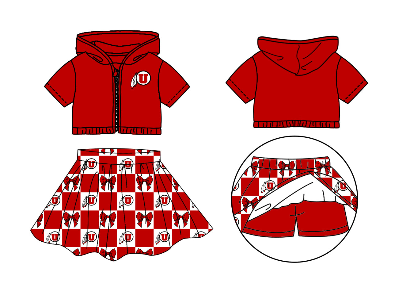 (Custom Design Preorder MOQ 5 Each Color) Team's Utah Utes Bows Plaid Print Girls Summer Clothes Sisters Matching Wear