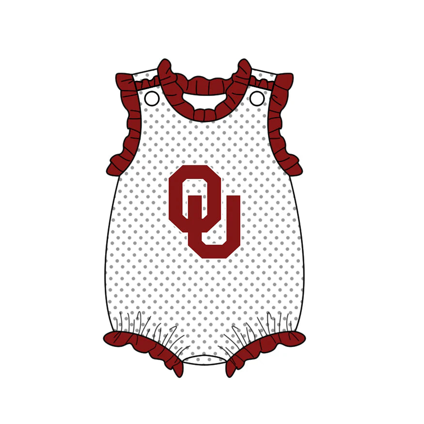 (Custom Design Preorder MOQ 5) Team's Oklahoma Dots Print Baby Girls Summer Romper