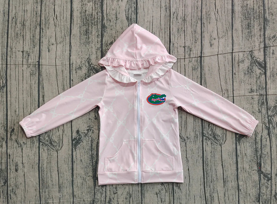 (Custom Design Preorder MOQ 5 Each Item) Team's Florida Pink Bows Print Girls Fall Zipper Hoodie Jackets Top Mom and Me Matching Clothes