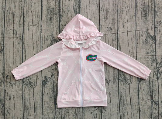 (Custom Design Preorder MOQ 5 Each Item) Team's Florida Pink Bows Print Girls Fall Zipper Hoodie Jackets Top Mom and Me Matching Clothes