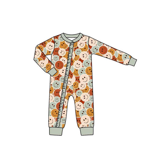 (Custom Design Preorder MOQ 5) NO.30 Smiling Face Print Baby Zip Romper