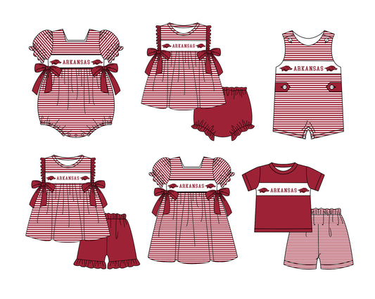 (Custom Design Preorder MOQ 5 Each Item) Team's Arkansas Print Kids Summer Matching Clothes Sibling Wear