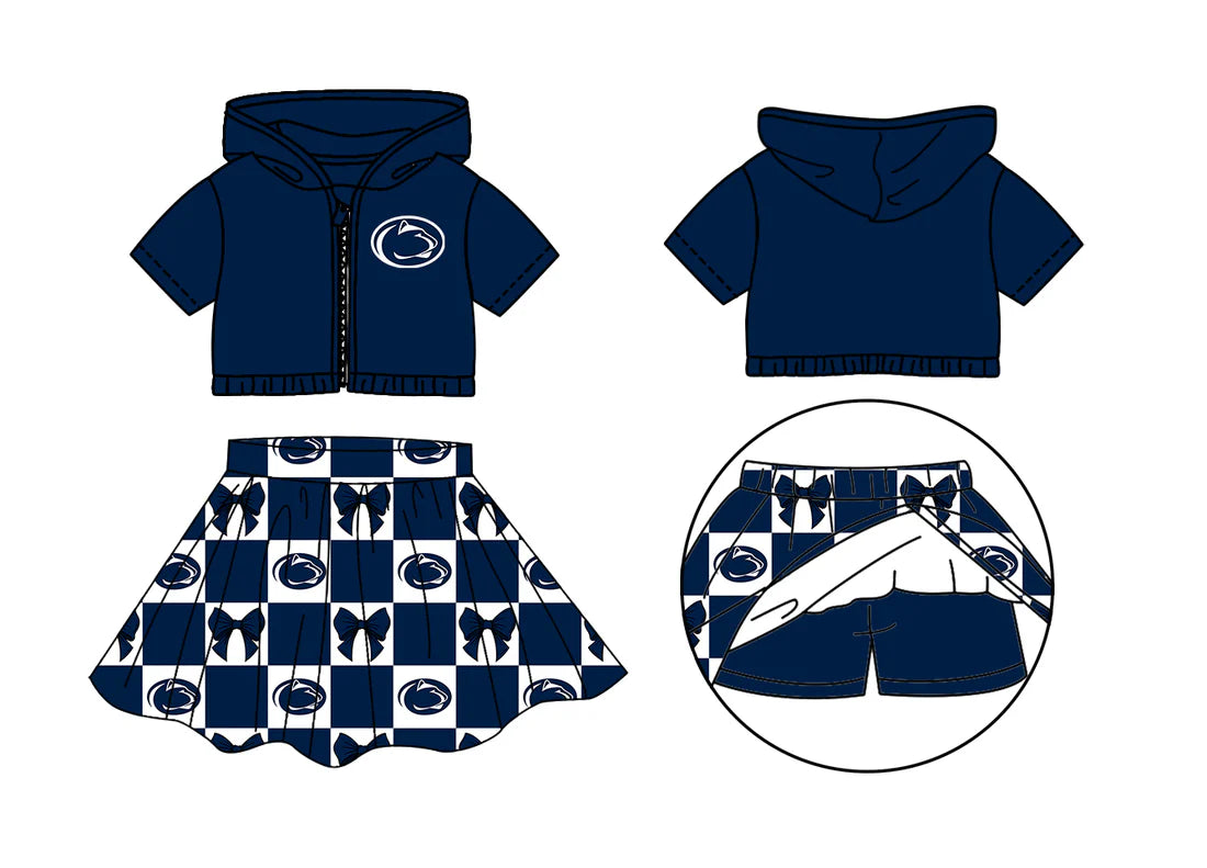 (Custom Design Preorder MOQ 5 Each Color) Team's Penn State Nittany Lions Bows Plaid Print Girls Summer Clothes Sisters Matching Wear