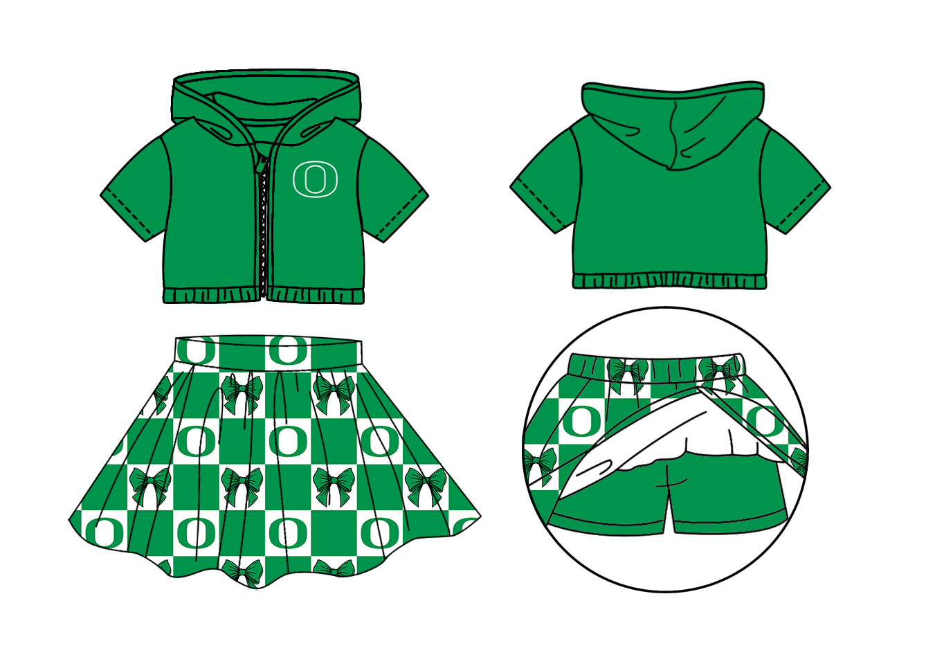 (Custom Design Preorder MOQ 5 Each Color) Team's Oregon Ducks Bows Plaid Print Girls Summer Clothes Sisters Matching Wear
