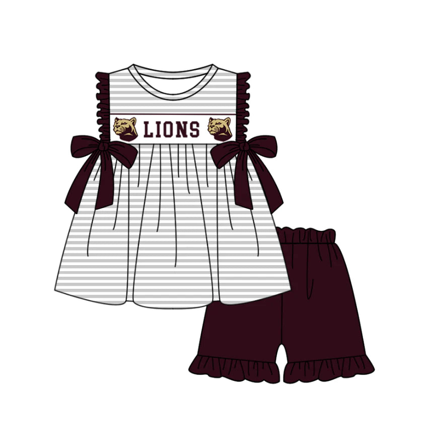 (Custom Design Preorder MOQ 5 Each Design) Team's LIONS Print Kids Summer Matching Clothes Sibling Wear