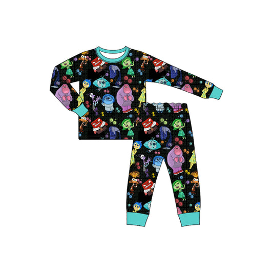 (Custom Design Preorder MOQ 5) Cartoon Figure Inside Out Black Print Boys Bamboo Pajamas Clothes Set