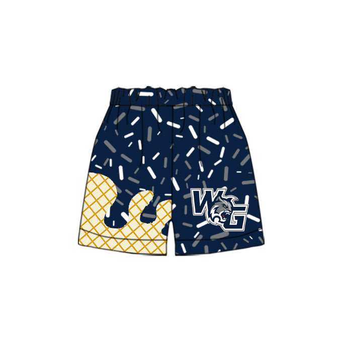 (Custom Design Preorder MOQ 5 Each Item) Team's Walnut Grove WG Navy Sprinkles Print Summer Bottom Shorts Mom and Me Matching Clothes