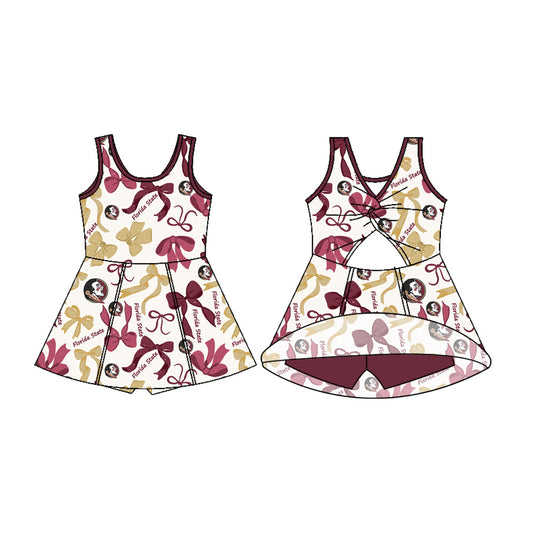 (Custom Design Preorder MOQ 5) Team's FLORIDA STATE Bows Print Backless Top Shorts Skirts Girls Summer Yoga Dress