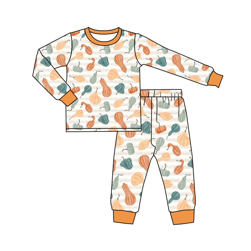 (Custom Design Preorder MOQ 5)  Pumpkin Print Boys Fall Pajamas Clothes Set