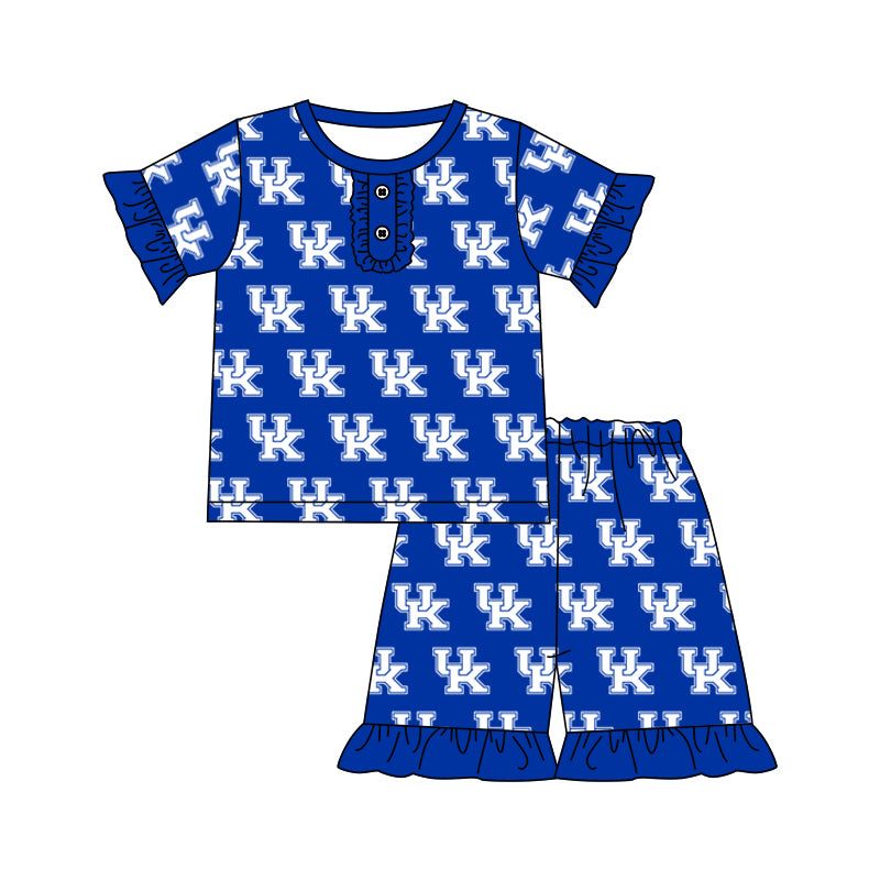 (Custom Design Preorder MOQ 5) Football Team's UK Blue Print Girls Summer Pajamas Clothes Set