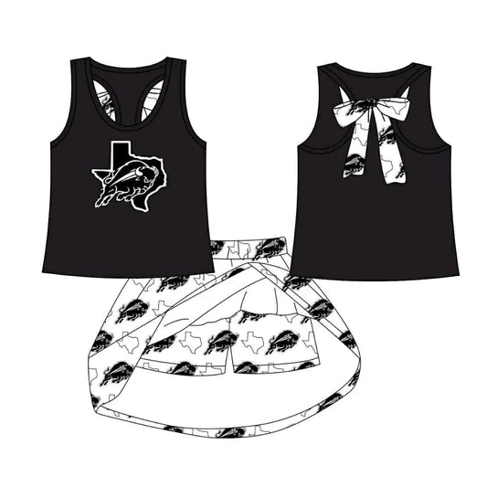 (Custom Design Preorder MOQ 5) Team's Forsan Black Top Skirts Shorts Girls Clothes Sets