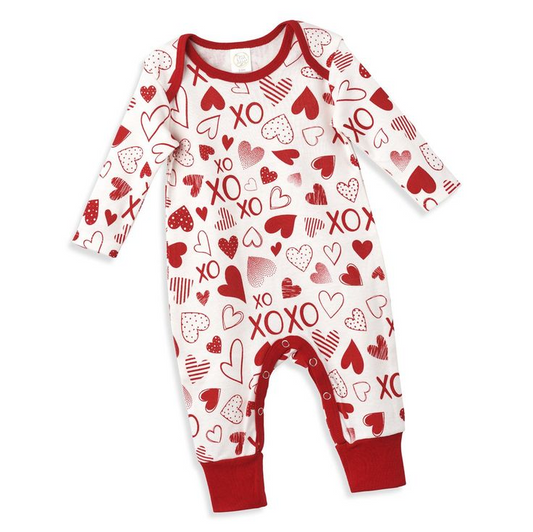 (Custom Design MOQ 5) Heart XOXO Print Baby Girls Valentine's Romper