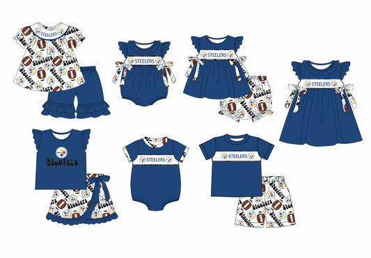 1.9(Custom Design Preorder MOQ 5 Each Design) Team's STEELERS Print Kids Summer Matching Clothes Sibling Wear