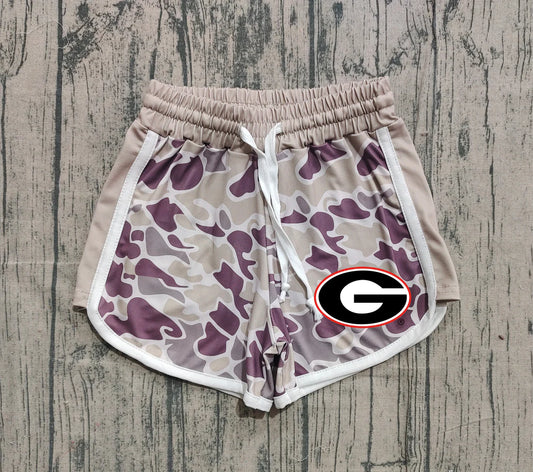 (Custom Design Preorder MOQ 5 Each Item) Team's Georgia Khaki Purple Camo Print Summer Bottom Shorts Mom and Me Matching Clothes