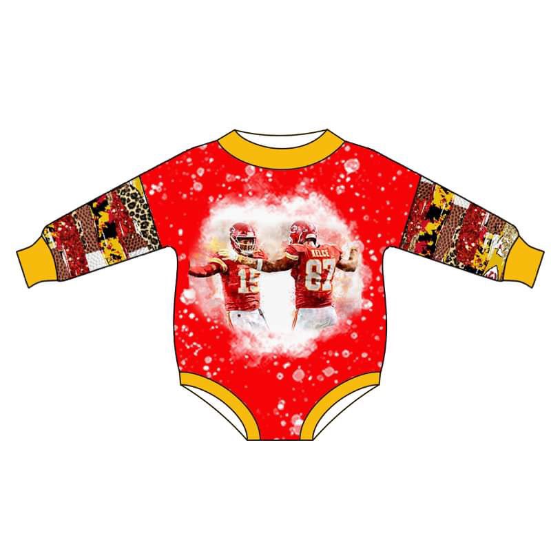 (Custom Design Preorder MOQ 5) Red Sports Team's Print Infant Romper