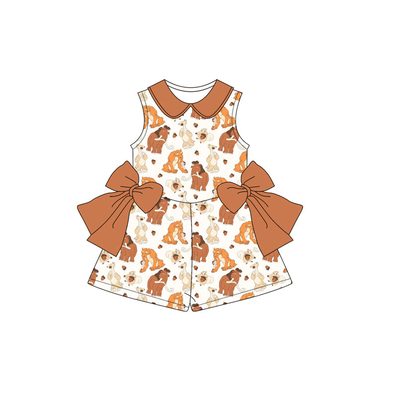 (Custom Design Preorder MOQ 5) Cartoon Lion Print Girls Summer Jumpsuits