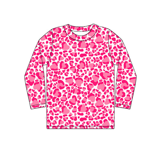 (Custom Design Preorder MOQ 5) Hotpink Leopard Print Girls Tee Shirts Tops