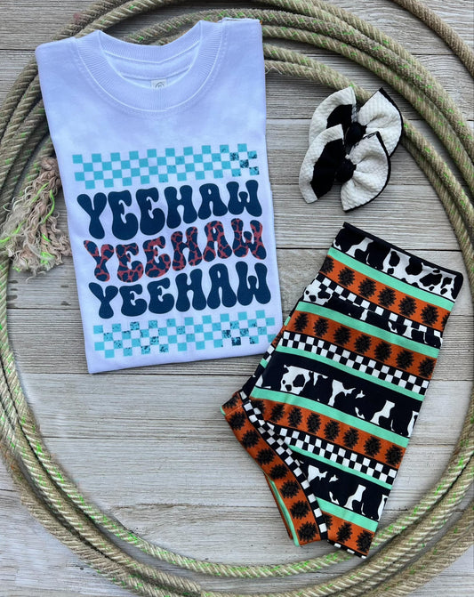 (Custom Design Preorder MOQ 5) Yeehaw Top Aztec Shorts Baby Girls Summer Western Bummie Set