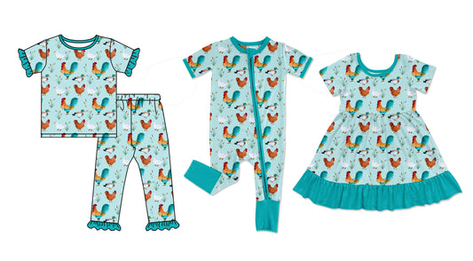 5.24(Custom Design Preorder MOQ 5 Each Design) Chickens Ducks Geese Print Girls Matching Clothes Sisters Wear