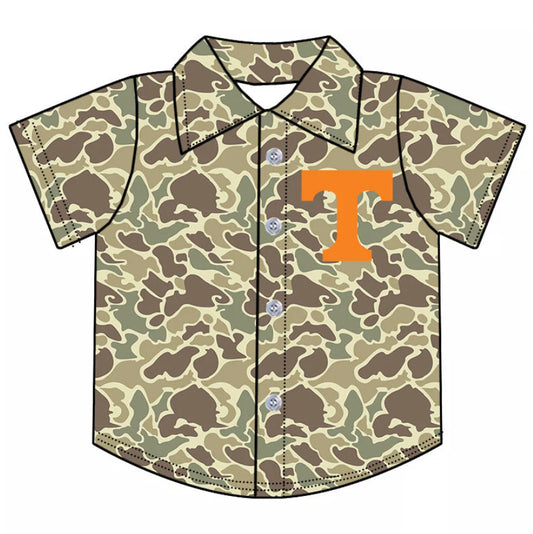 (Custom Design Preorder MOQ 5 Each Item) Team's Camo Tennessee Print Polo Top Mom and Me Matching Clothes