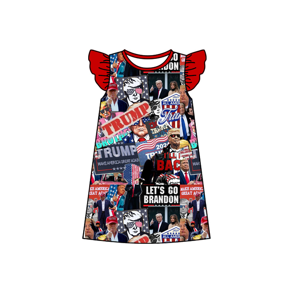 11.22(Custom Design Preorder MOQ 5) Trump Let's Go Print Girls Flutter Sleeve Knee Length Dress