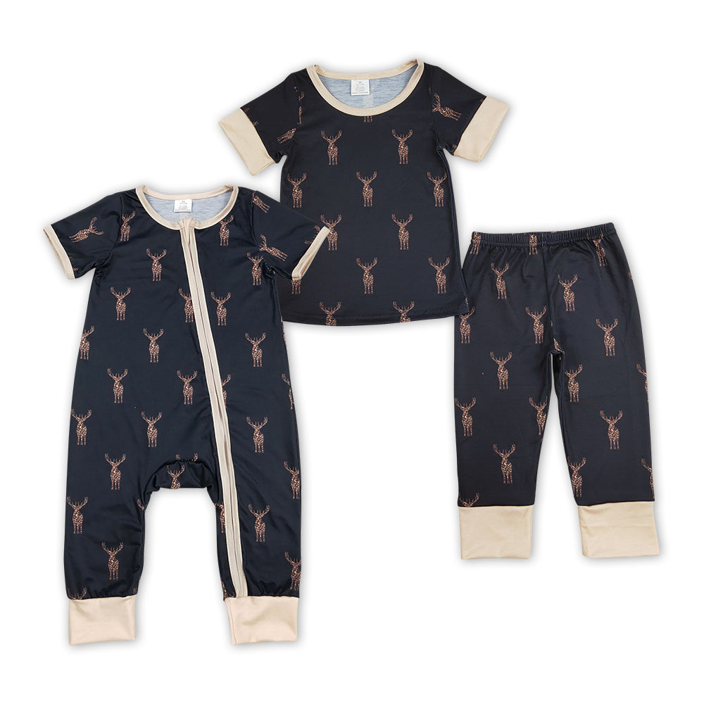 Camo Deer Black Print Sibling Summer Bamboo Matching Clothes