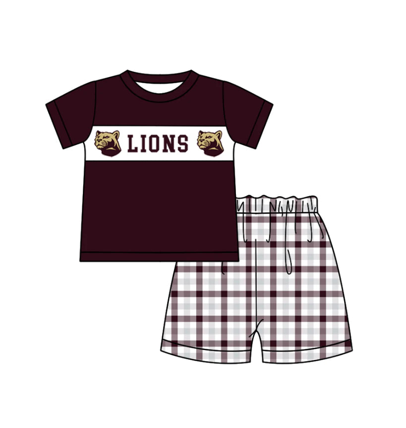 (Custom Design Preorder MOQ 5 Each Design) Team's LIONS Print Kids Summer Matching Clothes Sibling Wear
