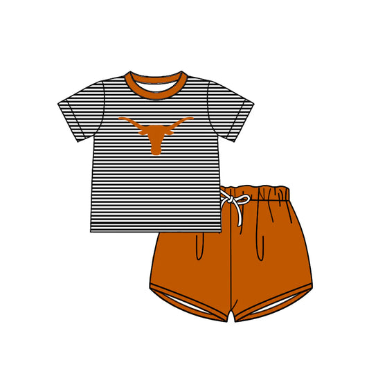 (Custom Design Preorder MOQ 5)  Team's Texas Longhorns Top Brown Shorts Boys Summer Clothes Set