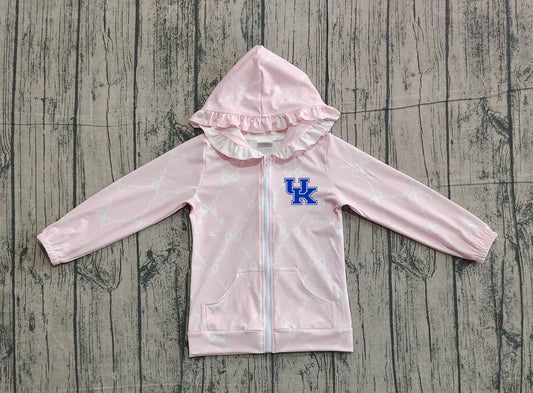 (Custom Design Preorder MOQ 5 Each Item) Team's Kentucky Pink Bows Print Girls Fall Zipper Hoodie Jackets Top Mom and Me Matching Clothes