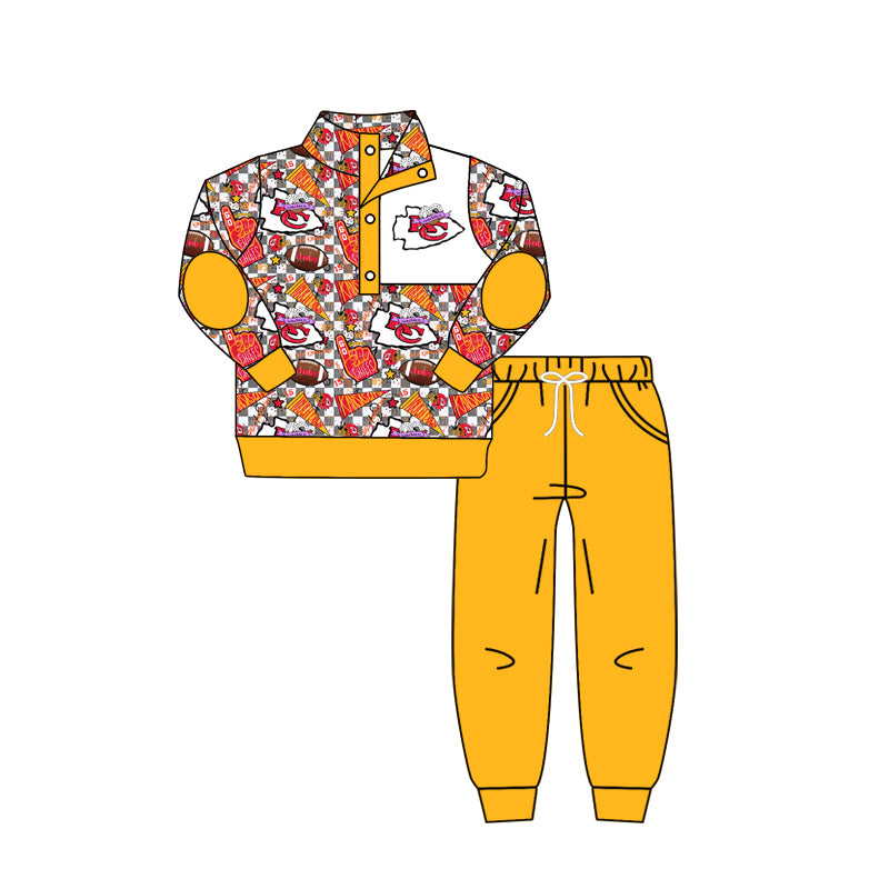 (Custom Design Preorder MOQ 5) Team's KC Top Yellow Pants Boys Fall Clothes Set