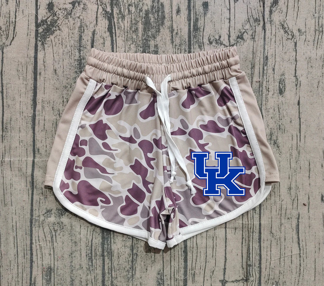 (Custom Design Preorder MOQ 5 Each Item) Team's Kentucky Khaki Purple Camo Print Summer Bottom Shorts Mom and Me Matching Clothes