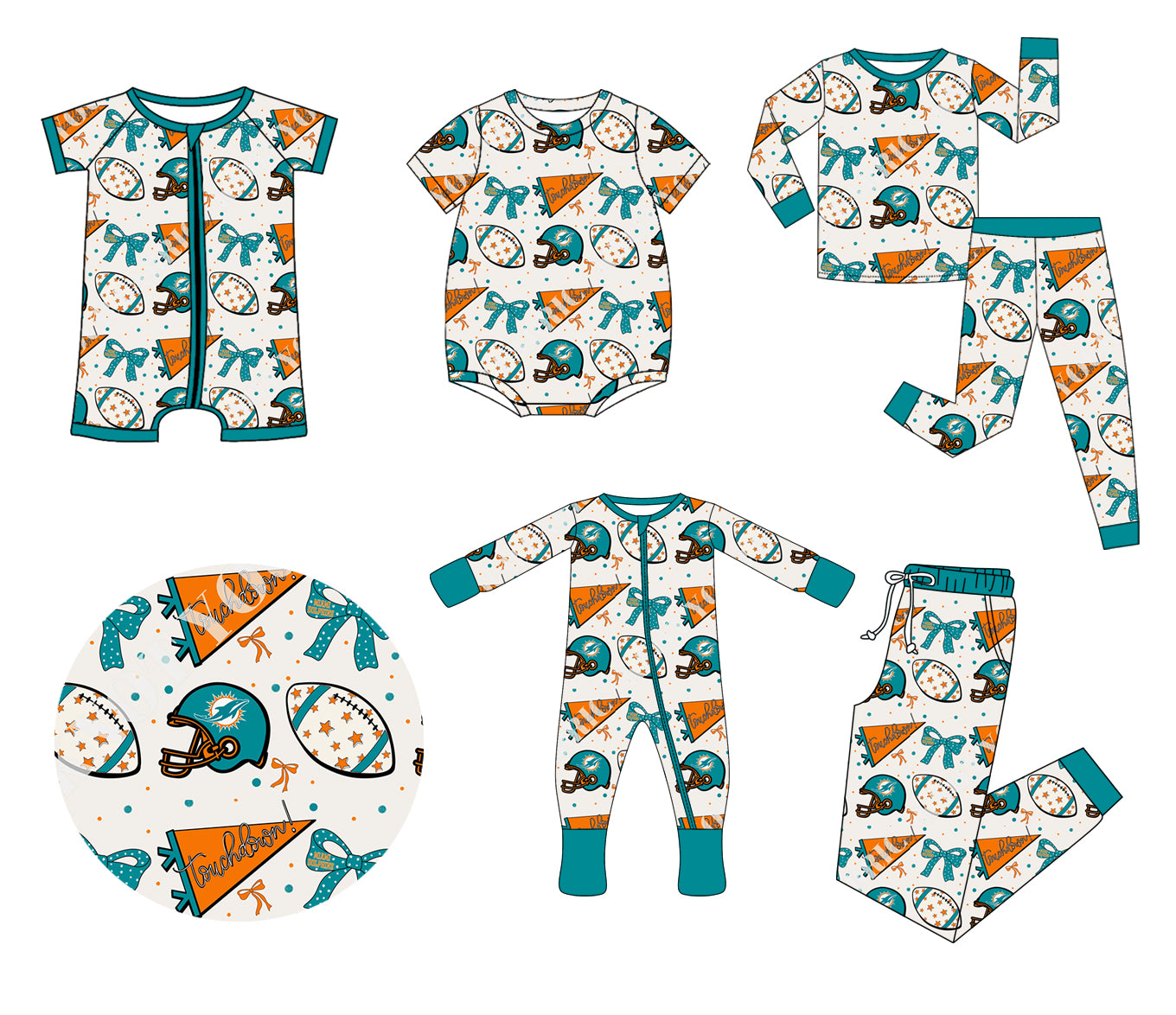 (Custom Design Preorder MOQ 20 Each Item)Team's Dolphins Print Family Bamboo Matching Clothes