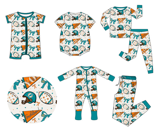 (Custom Design Preorder MOQ 20 Each Item)Team's Dolphins Print Family Bamboo Matching Clothes
