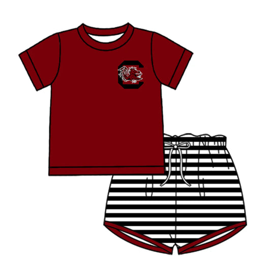 (Custom Design Preorder MOQ 5 Each Design) Team's Gamecock Stripes Print Boys Summer Matching Clothes Brothers Wear