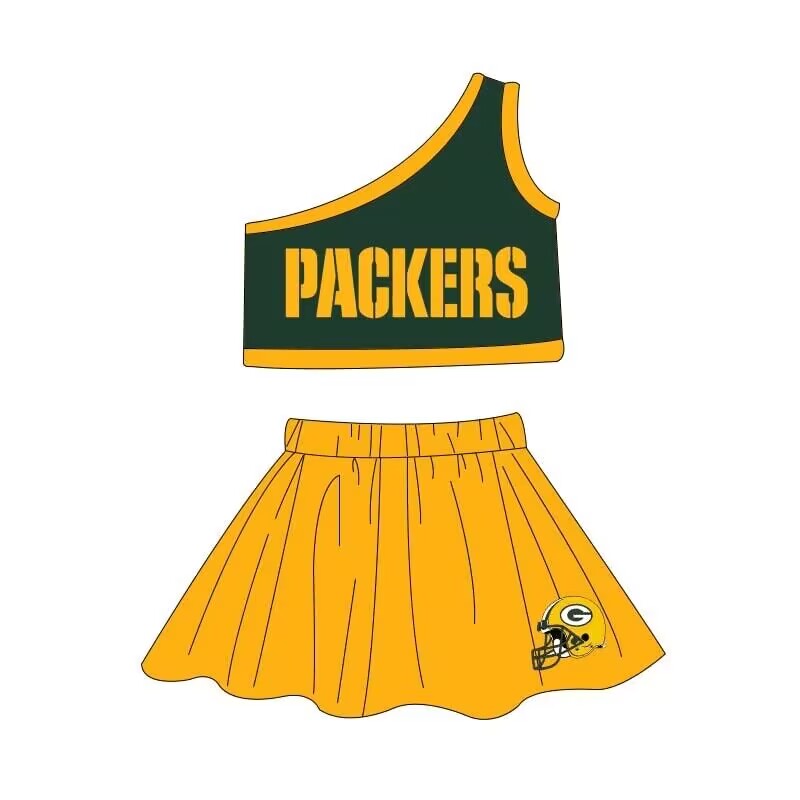 (Custom Design Preorder MOQ 5)  Team's PACKERS Print Girls Skirts Clothes Set