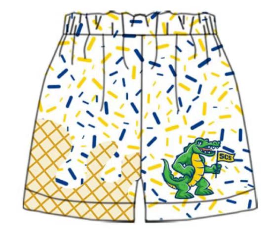 (Custom Design Preorder MOQ 5 Each Item) Team's Crocodile Sprinkles Print Summer Bottom Shorts Mom and Me Matching Clothes