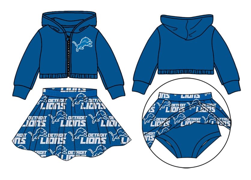 (Custom Design Preorder MOQ 3) Team's Detroit Lions Print Skirts With Shorts Girls Clothes Sets