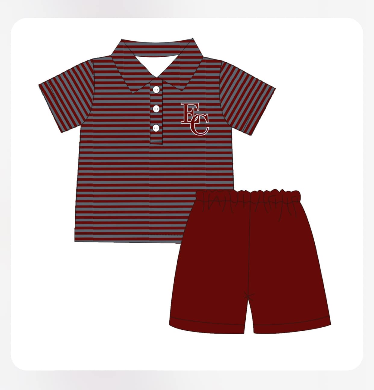 (Custom Design Preorder MOQ 5)  Team's EC Print Polo Top Wine Shorts Boys Summer Clothes Set