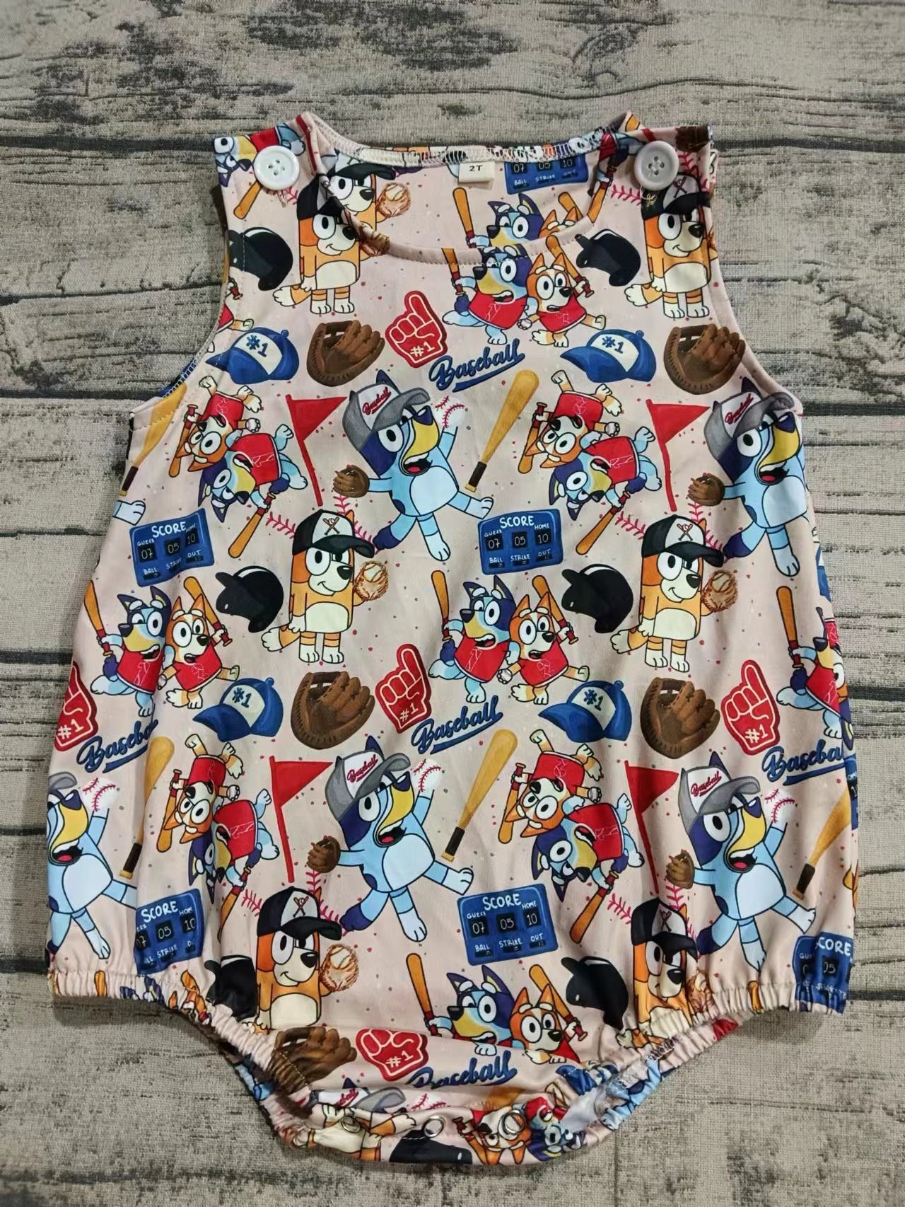 (Custom Design Preorder MOQ 5)  Cartoon Dog Baseball Print Baby Boys Summer Romper