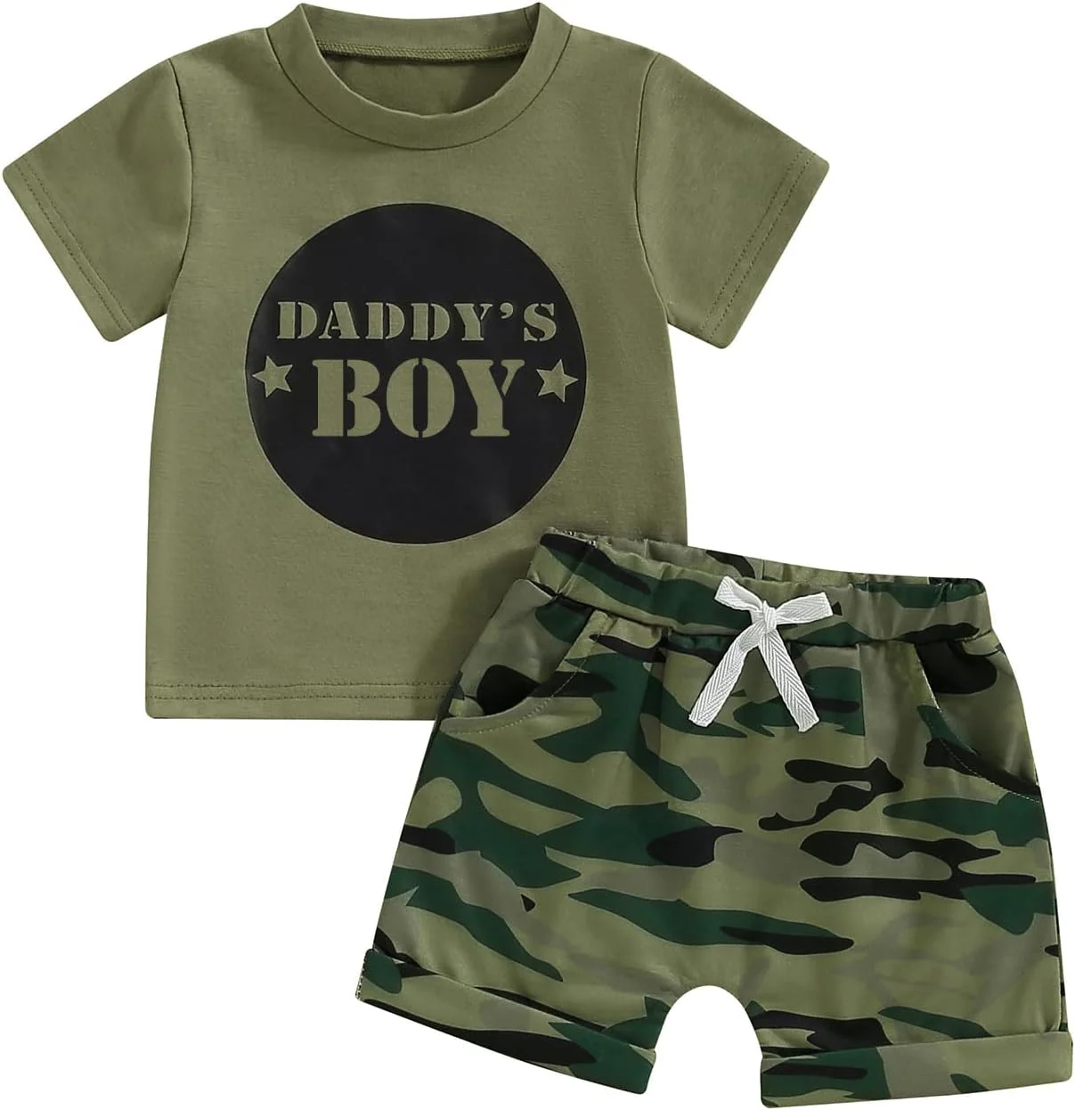 (Custom Design Preorder MOQ 5)  Daddy's Boy Camo Print Boys Summer Clothes Set